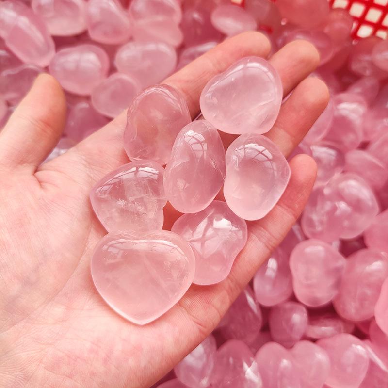 10pcs Natural Heart Shaped Cute Rose Quartz Natural Palm True Gem Set Spiritual Energy Balance