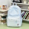Schultasche Koreanisch süß blau-weiß karierter Rucksack Mittelschulrucksack Mädchenherz Spitzen-Design Schultasche