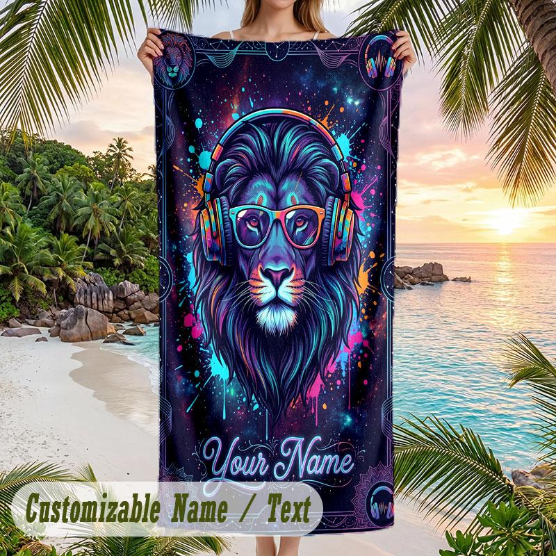 Lily Pond Reflections Theme Quick Dry Beach Towel Custom Name Text Print Large Sand Resistant Towel Beach Vacation
