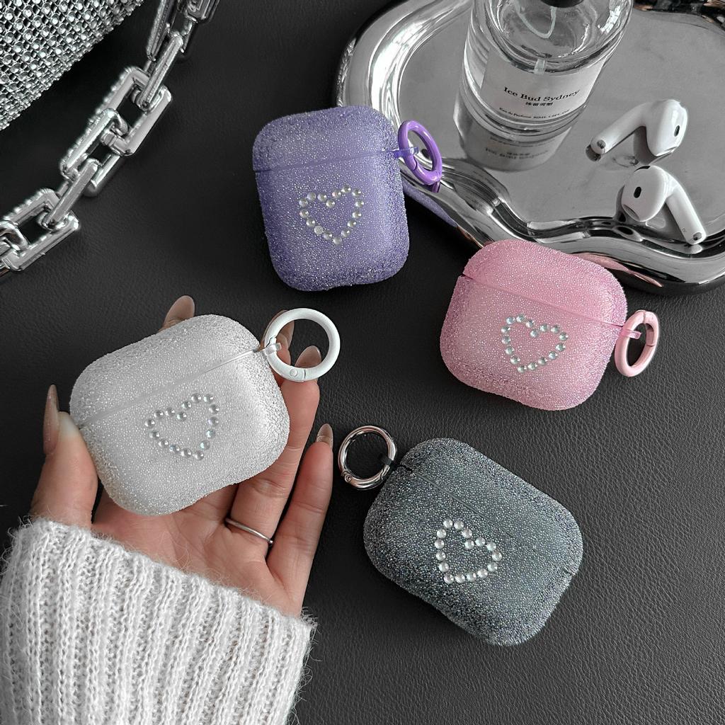 Funda Protectora Brillante Color Caramelo para Auriculares Airpods 4ª Generación Rosa Amor Diamante Cubierta para Auriculares Pro2 con Gancho