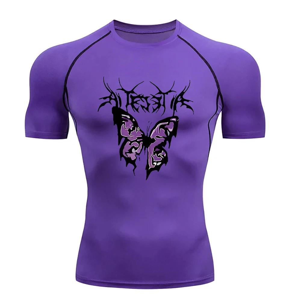 

Gym Fitness T-shirt Sports Exercise Butterfly Print Short-sleeved Men s Running Tight Summer Sportswear Quick-drying Top S