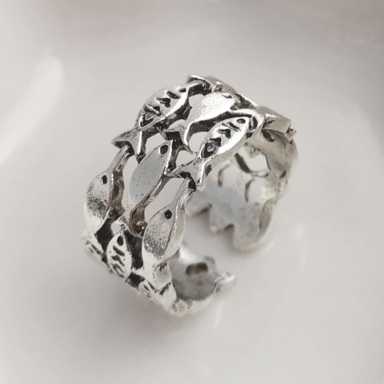 Adjustable Silver Plated Ring with Cute Copper Fish Design