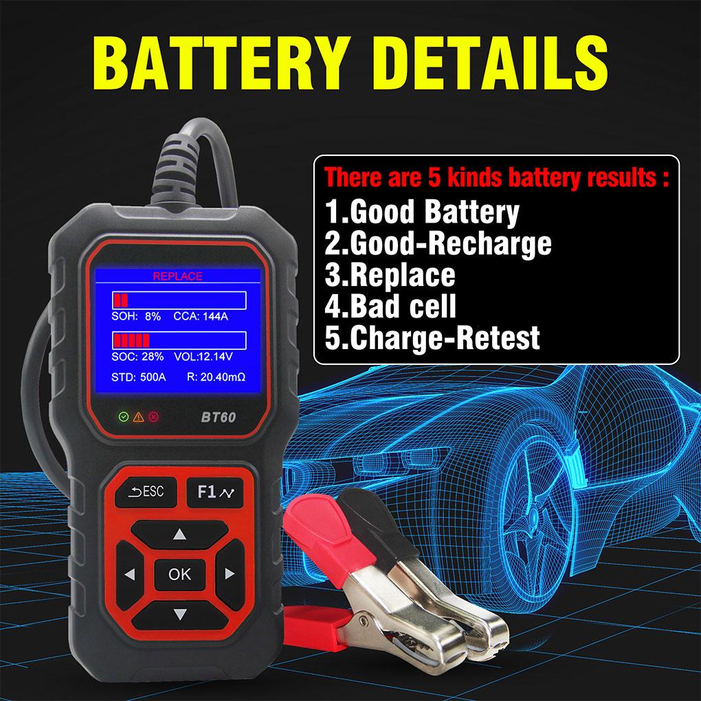 BT60 Autobatterietester 6V 12V 24V Erkennung Autobatterie-Analysator Batterie 2,4 Zoll Autobatterie-Werkzeug für Auto LKW Motorrad Wohnmobil
