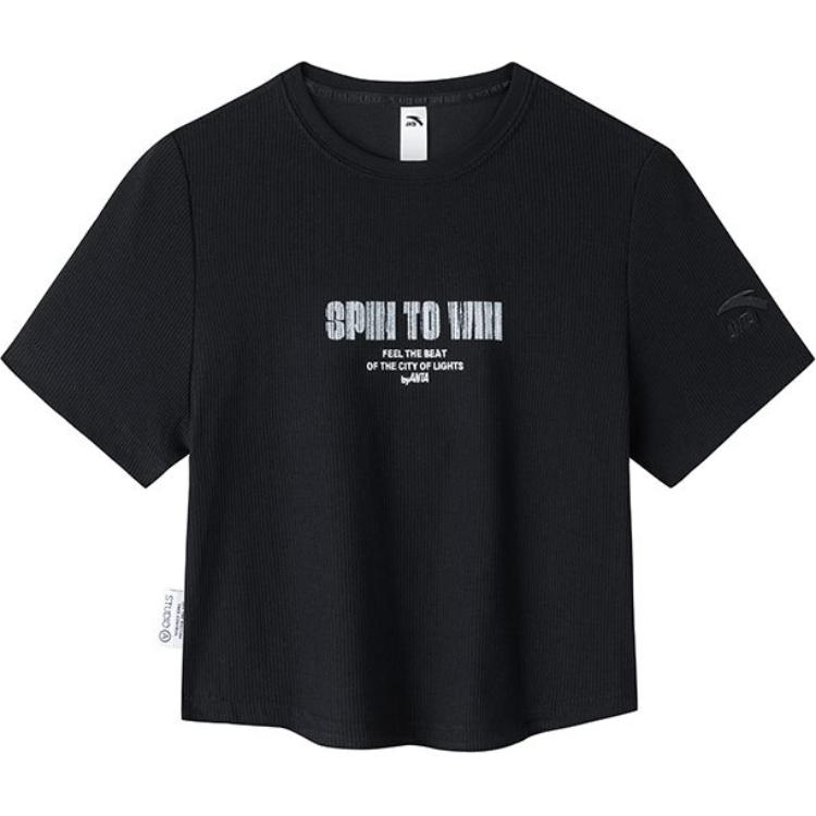 

Anta American Slim Fit Short Sleeve Knit T-Shirt Women Tops Basic-Black 162438120-1 L