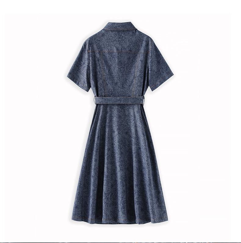 Retro Jacquard Mid-Length Denim Dress - Waist-Defining, Slimming, High-End Summer Style for Women
