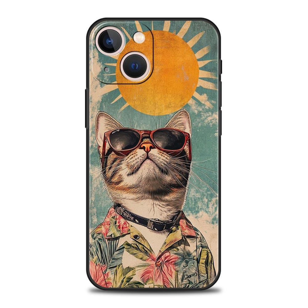 

Phone Case Cover for iPhone 17 Pro Max 16 15 14 13 12 11 Pro Max Plus 17AIR Shockproof Soft TPU Shell Cartoon Cat Art Fundas Bag iPhone 11Pro Max