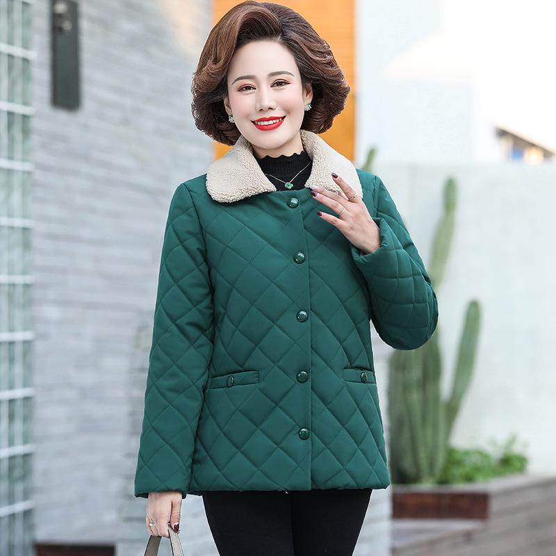 

Women s Plush Winter Cotton Jacket with Warm Lambswool Imitation for Middle-aged & Elderly – Thickened Autumn/Winter Lapel Coat 5XL [145-165 lbs] темно-зеленого