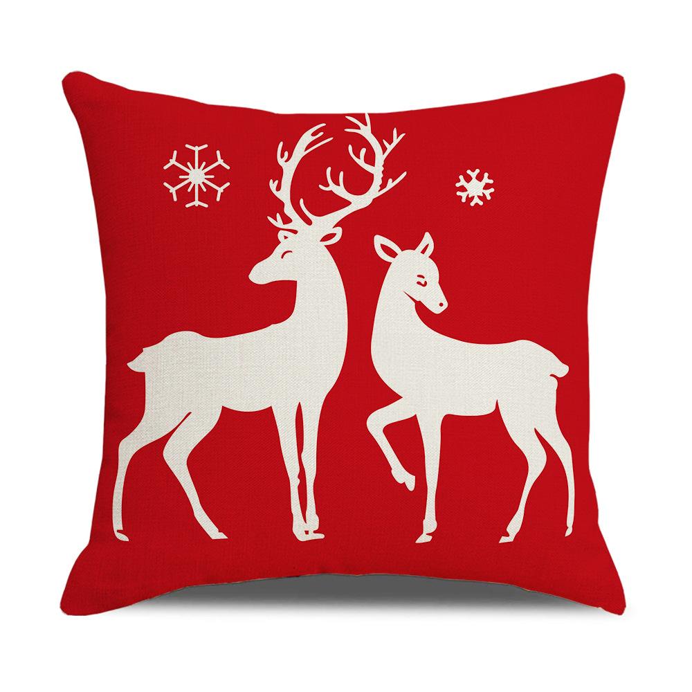 New Red and White Christmas Pillowcase Homewares Cartoon Elk Linen Sofa Pillowcase