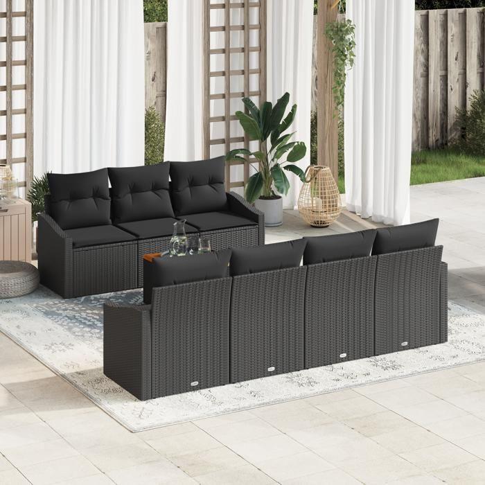 VidaXL Ensemble de canapés de jardin 8 pièces avec coussins Noir Poly Rotin Acacia 3356462