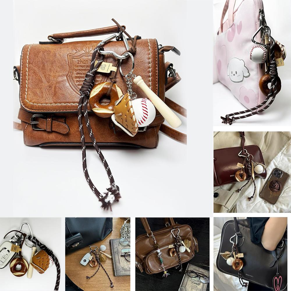 Handmade Braided Rope Bag Pendant Keychain Creative Bread Chocolate DIY Charms for Women Girl Handbag School Bags Accessories