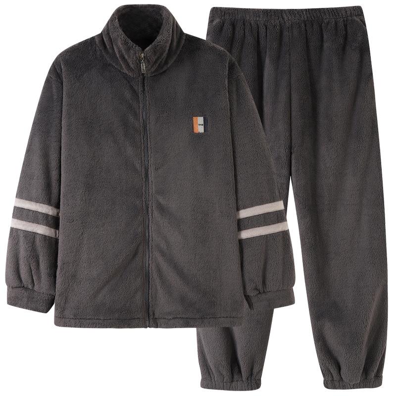 Korallenfleece Pyjama Herren Herbst und Winter Fleece Verdickt Warm Herren Flanell Winter Große Größe Loungewear Set