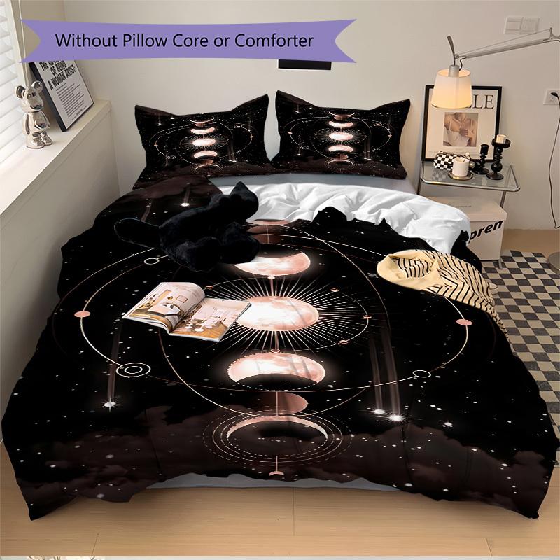 3pcs Moon Phases Celestial Bedding Set, Includes Without Pillow Inserts, Soft Comfortable Bedding Set,All-Season Use a0924098