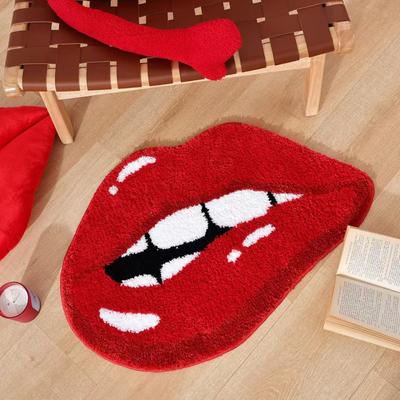Rote Lippen, Plüsch, Badezimmerbodenmatte, Saugfähige Fußmatte, Schmutzabweisend, Haushalt, Badezimmer, Fußmatte