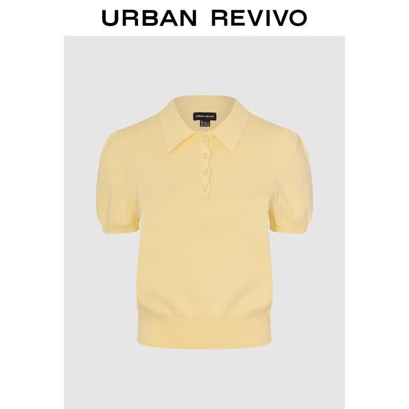 UR2026 Women s Polo Puff Sleeve Half-Placket Knit Shirt S светло-желтого