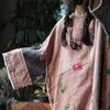 Little Mud Girl Retro Patchwork Robe with Artistic Round Neck