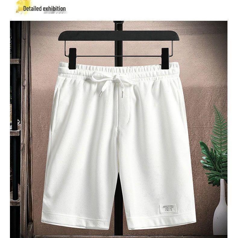 Męski Waflowy Zestaw Sportowy Casual: Koszulka z krótkim rękawem i modne letnie szorty