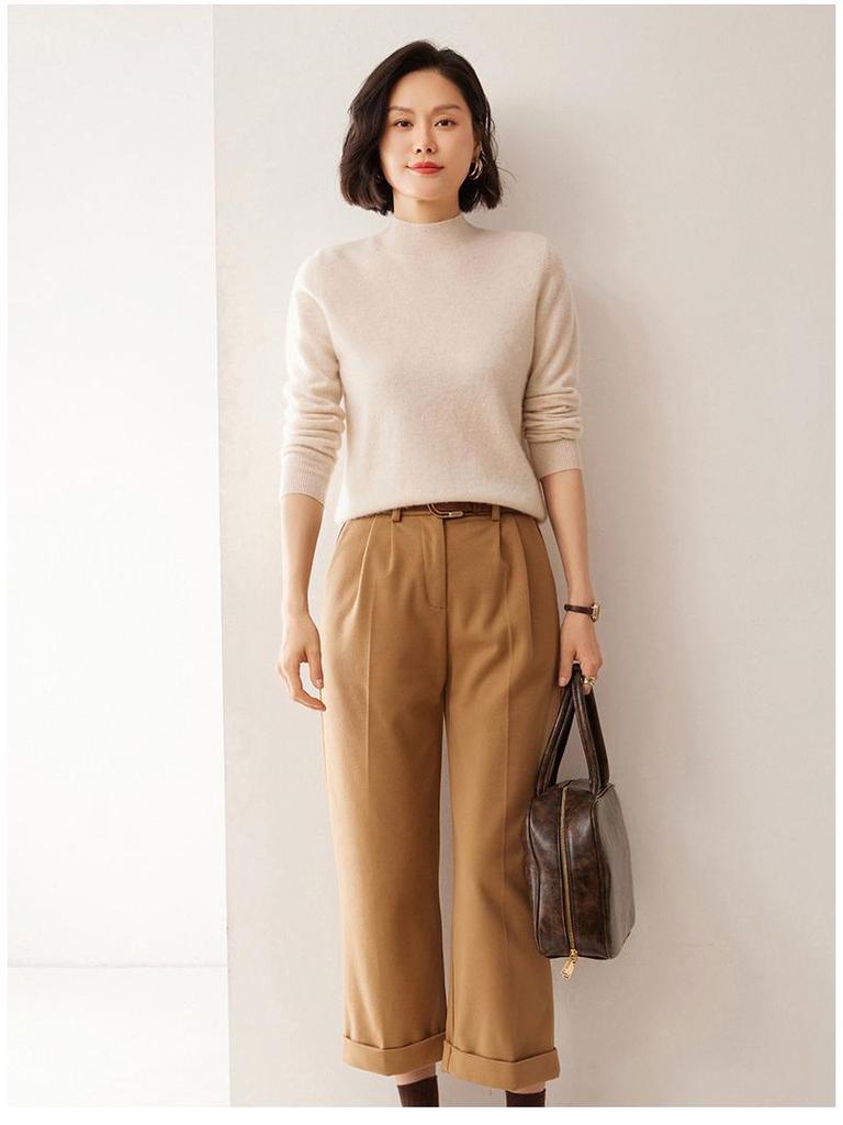 Women's Solid Color Cashmere Turtleneck Sweater - Autumn/Winter Base Layer Pullover