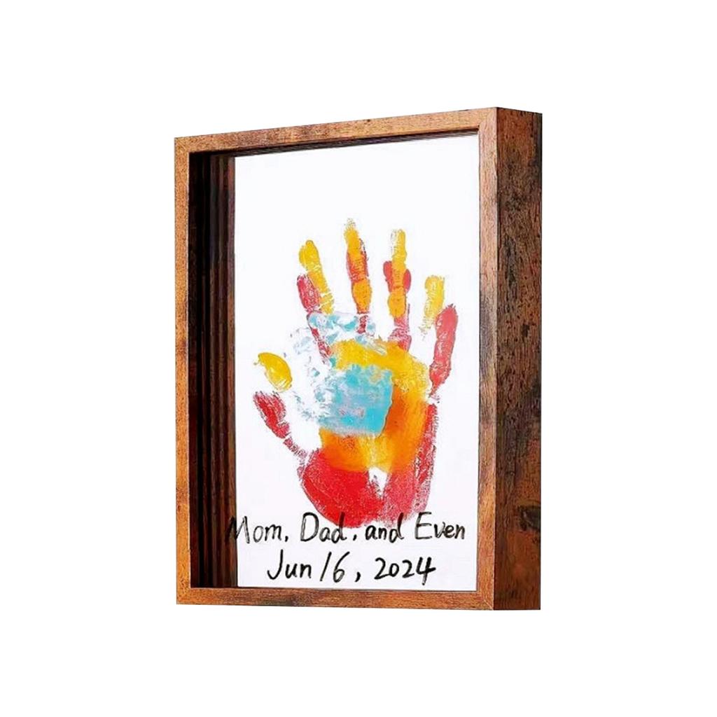 Family Handprint Kit DIY Handmade Keepsake Wooden Frame Eraser Paintbrush Non-Marking Nails Newborn Souvenir Handprint Art Craft