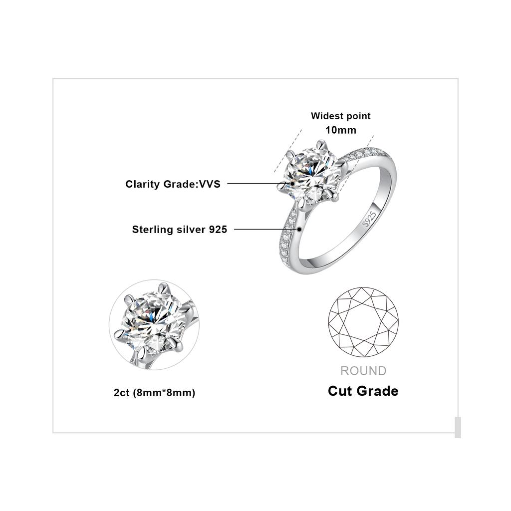 JewelryPalace Moissanite D 0.5ct 1ct 1.5ct 2ct 3ct Round S925 Silver Wedding Engagement Ring for Women