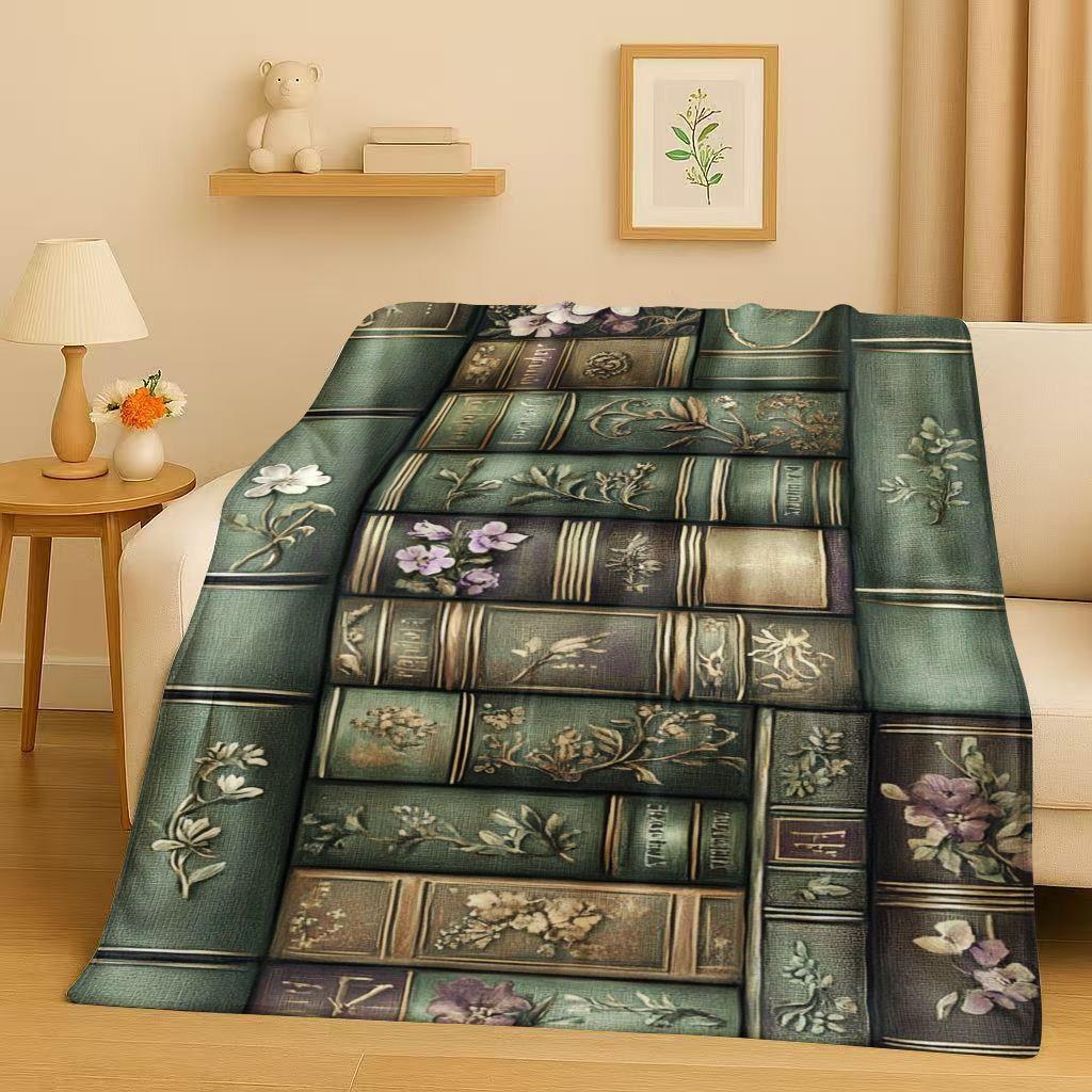 HD Retro Magic Book Library Bookshelf Flannel Blanket,Ultra Soft Warm Plush Throw for Home Bedroom Bed Sofa Cover Office Gift