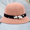 Top Hat British Style Faux Pearl Decor Down Brim Sunshading Round Top Decorate Retro Vintage Women Cloche Hat for Church