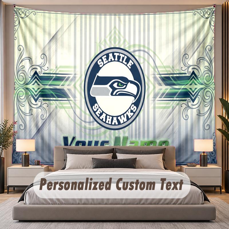 Benutzerdefinierte Namens-Text-Wandteppich Seattle Seahawks Personalisierter Polyester-Wandteppich für Schlafzimmer und Zimmer