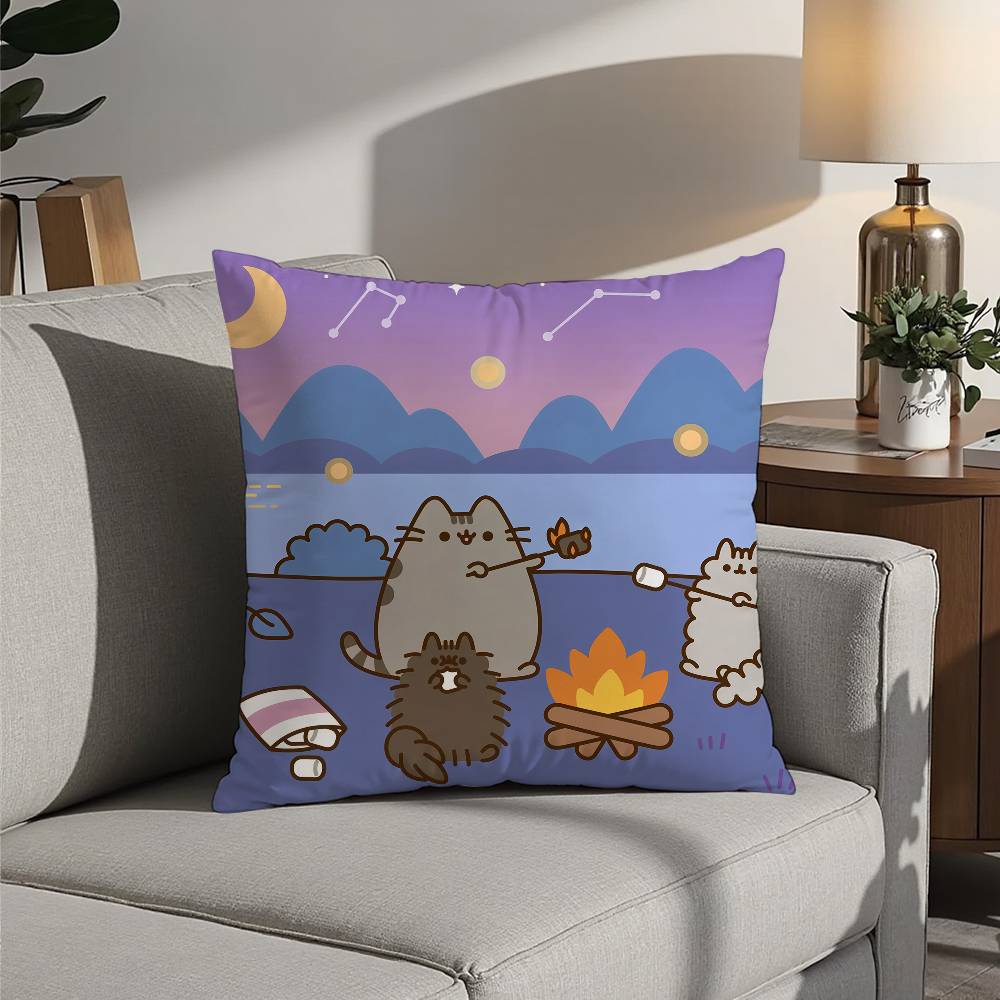 Kawaii P-Pusheen Cute cat Pillow Case Sofa Decorative Home Double-sided Printing Short Plush Cushion Pillow Cover Holiday Gift