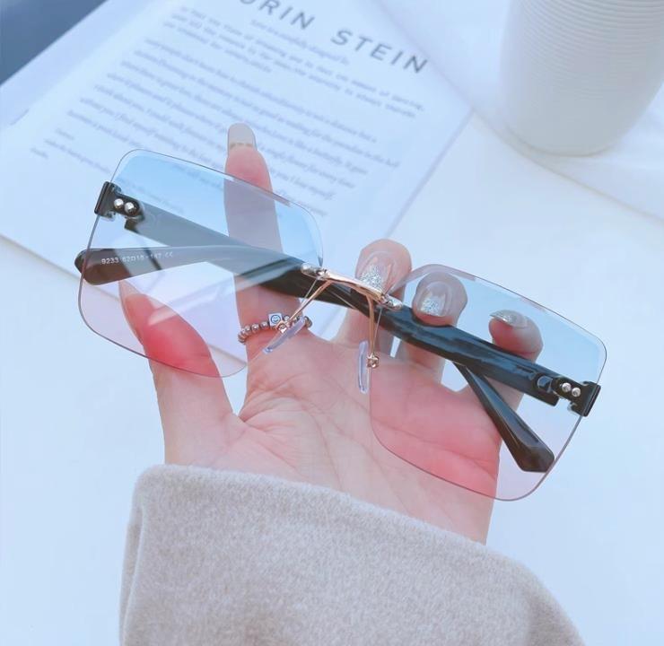 Okulary przeciwsłoneczne bez oprawek, damskie okulary przeciwsłoneczne na lato, Tide Big Face, cienkie okulary przeciwsłoneczne z filtrem ultrafioletowym