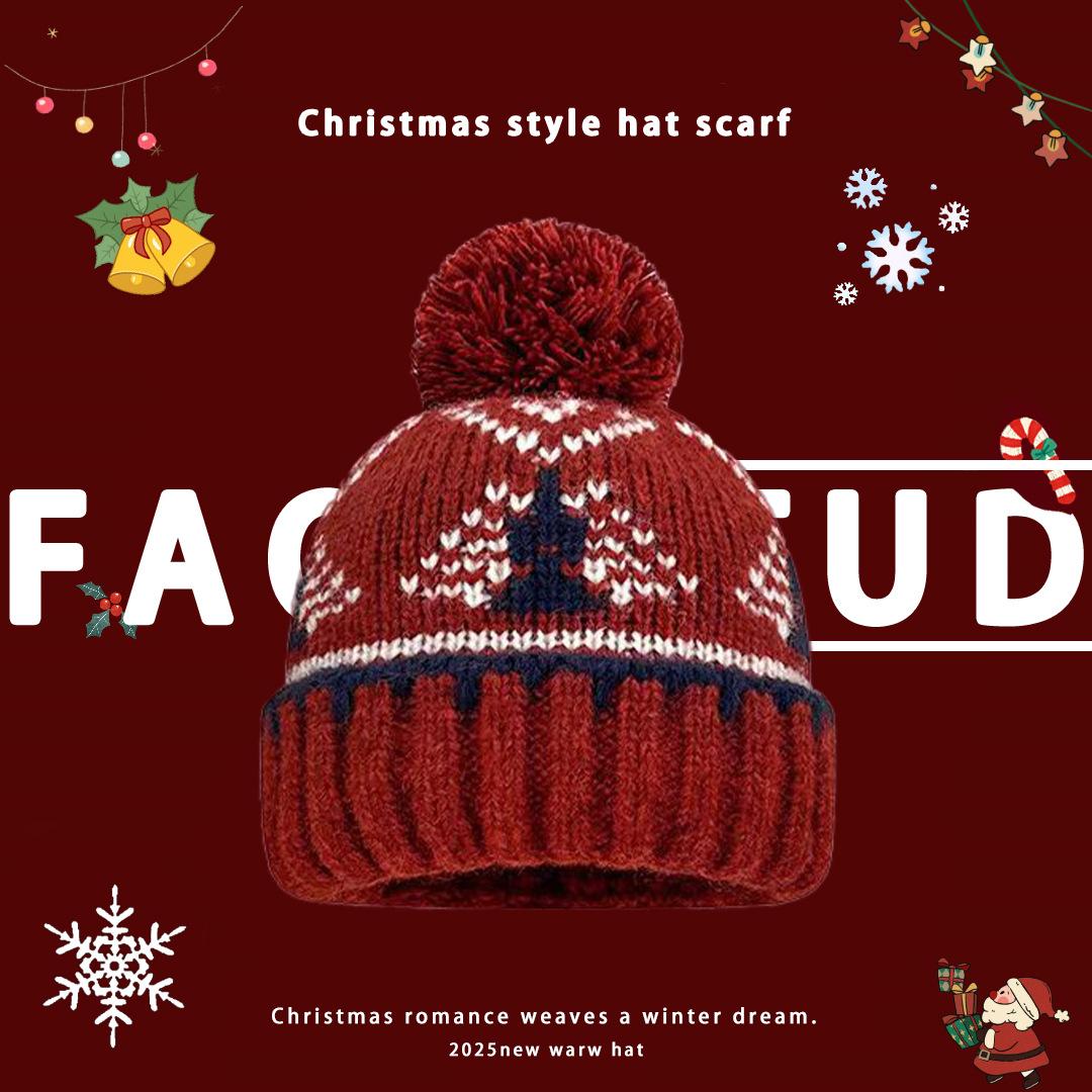 

Fair Island style new season warm Christmas gift knitted wool hat children red natal year Elastic (54-60cm)