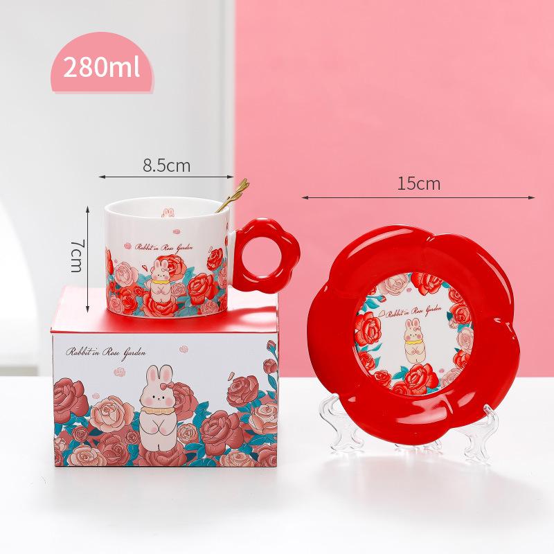 High value ceramic cup Internet celebrity same cartoon tulip home office girls coffee water cup souvenir cup