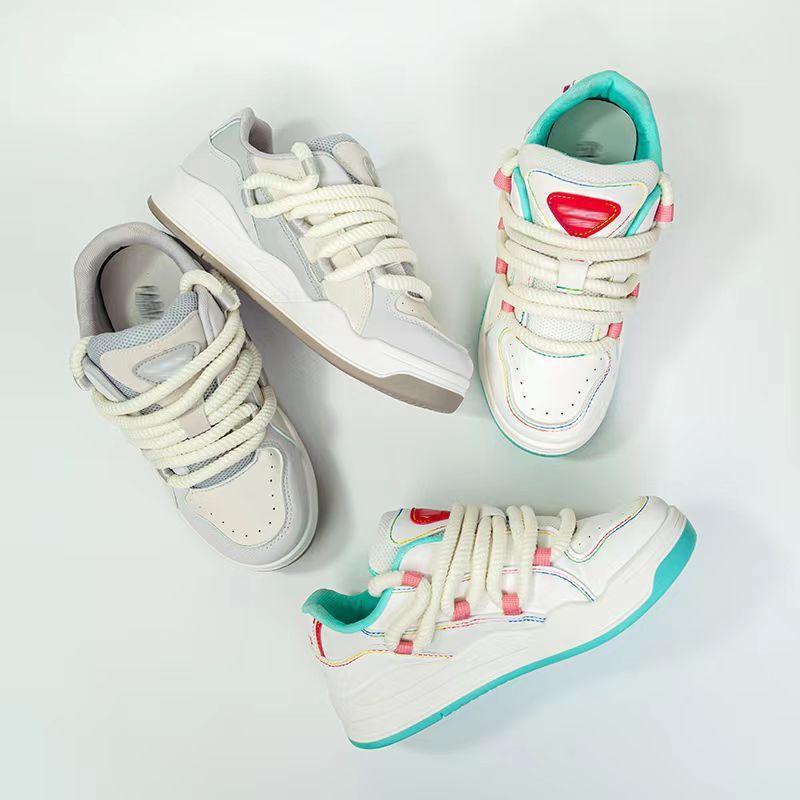 Niche thick baseplate shoes spring and summer 2025 new lace-up sports and leisure little white shoes women's shoes couples the same style