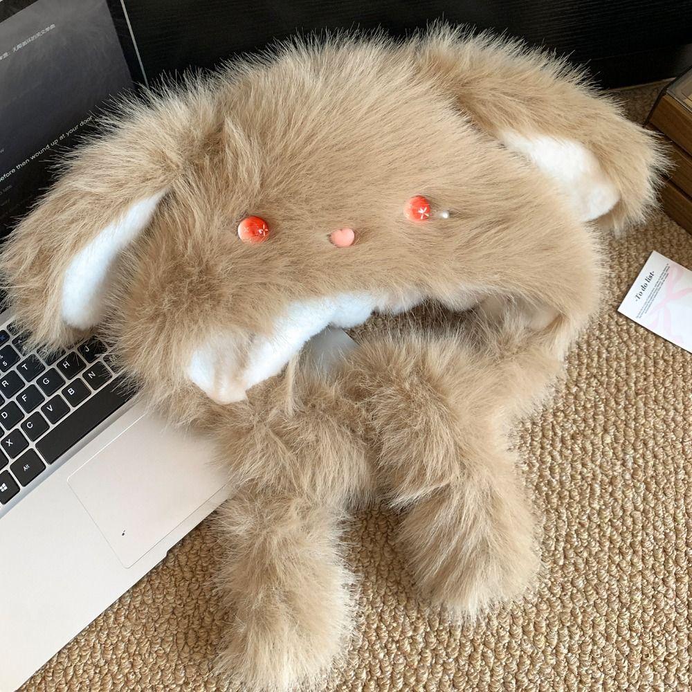 Anti-cold Winter Plush Hat Windproof Fluffy Ear Protection Cap Cute Rabbit Ears Warmer Hat Autumn