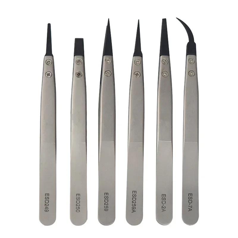 5/6PC Watch Hands Installation Work Tweezers Straight Elbow Handle Stainless Antistatic Plastic Tweezers ESD-259 ESD-259A ESD-7A
