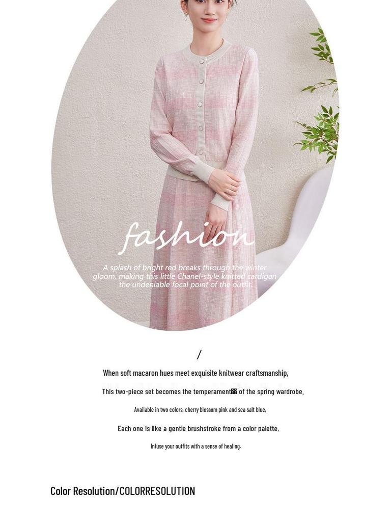2025 Autumn/Winter Women's Retro Tencel Stripe Knit Top & Midi Skirt Set