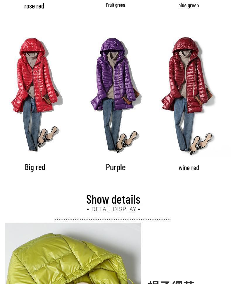 2023 Winter Women's Mid-Length Lightweight Hooded Down Jacket, Plus Size, Thin Style, Extra Large 