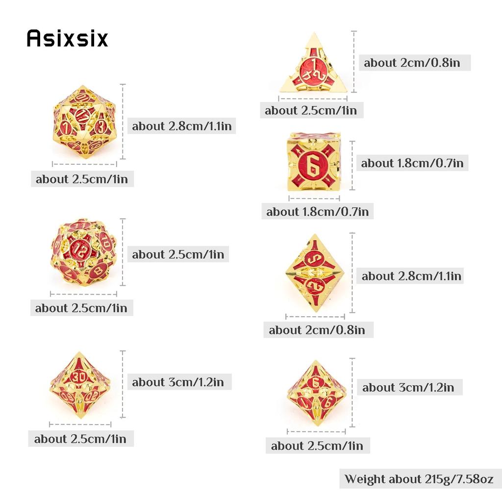 7dílná sada zlatých červených kovových kostek z masivního kovu s polyedrickými kostkami vhodná pro hraní RPG deskových her a karetních her