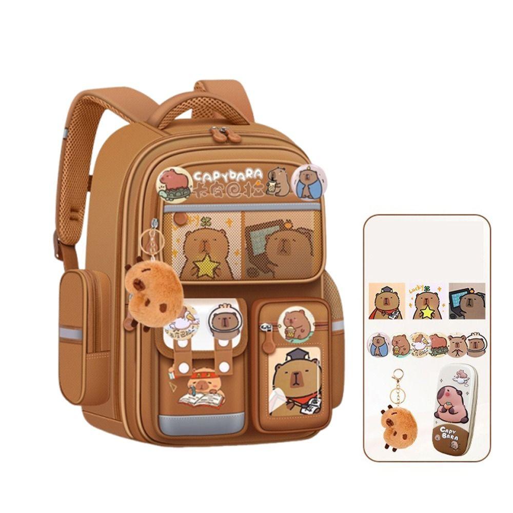 Oxford Cloth Cartoon Animal School Bag Multi-Compartments Capybara Student Bag Unisex
