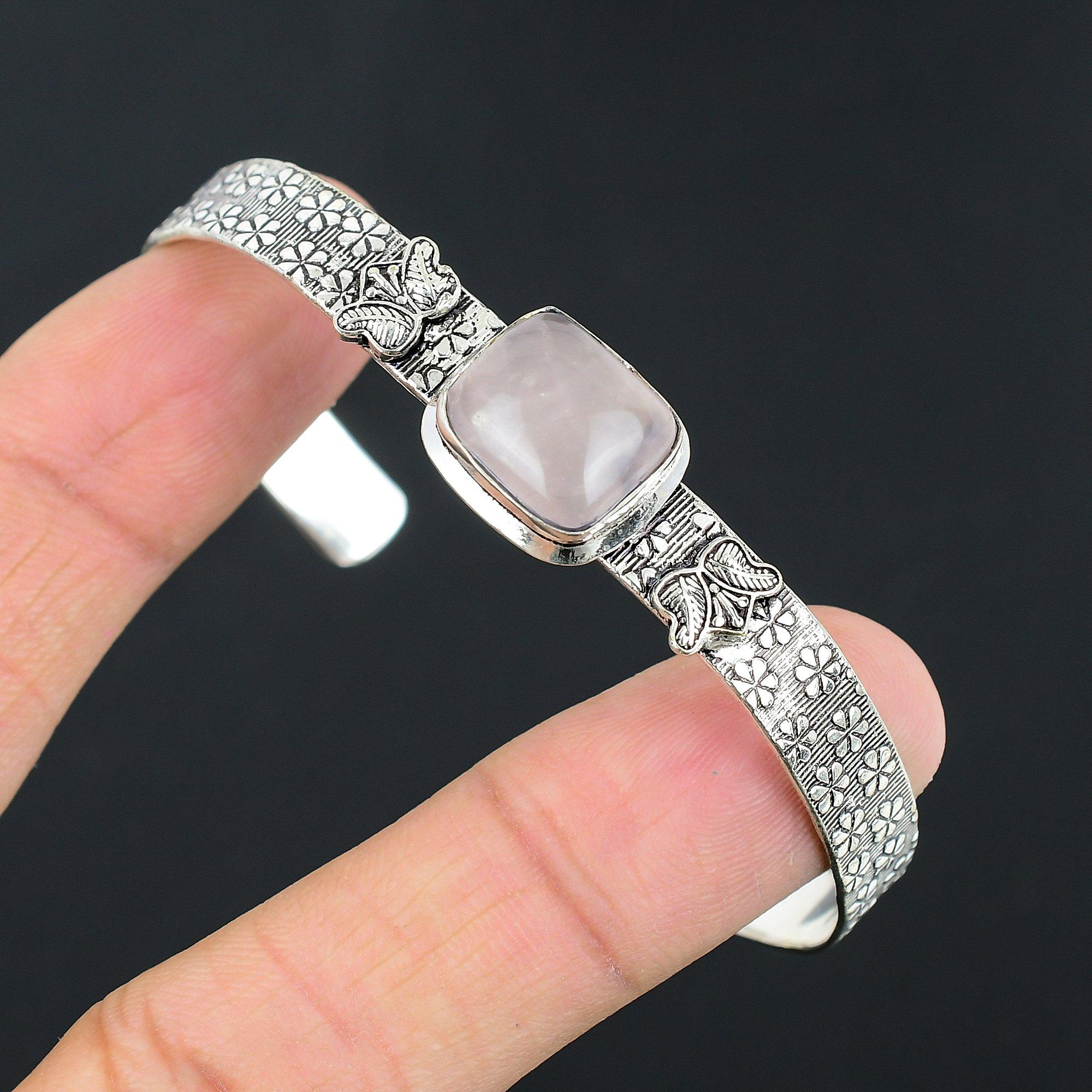 

Скидка ко Дню дочерей Натуральный розовый кварц 925 пробы стерлингового серебра Браслет-манжета для жены Adjustable