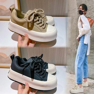 Chaussures blanches en cuir pour femmes printemps chaussures à plateforme épaisses pour femmes chaussures plates pour femmes