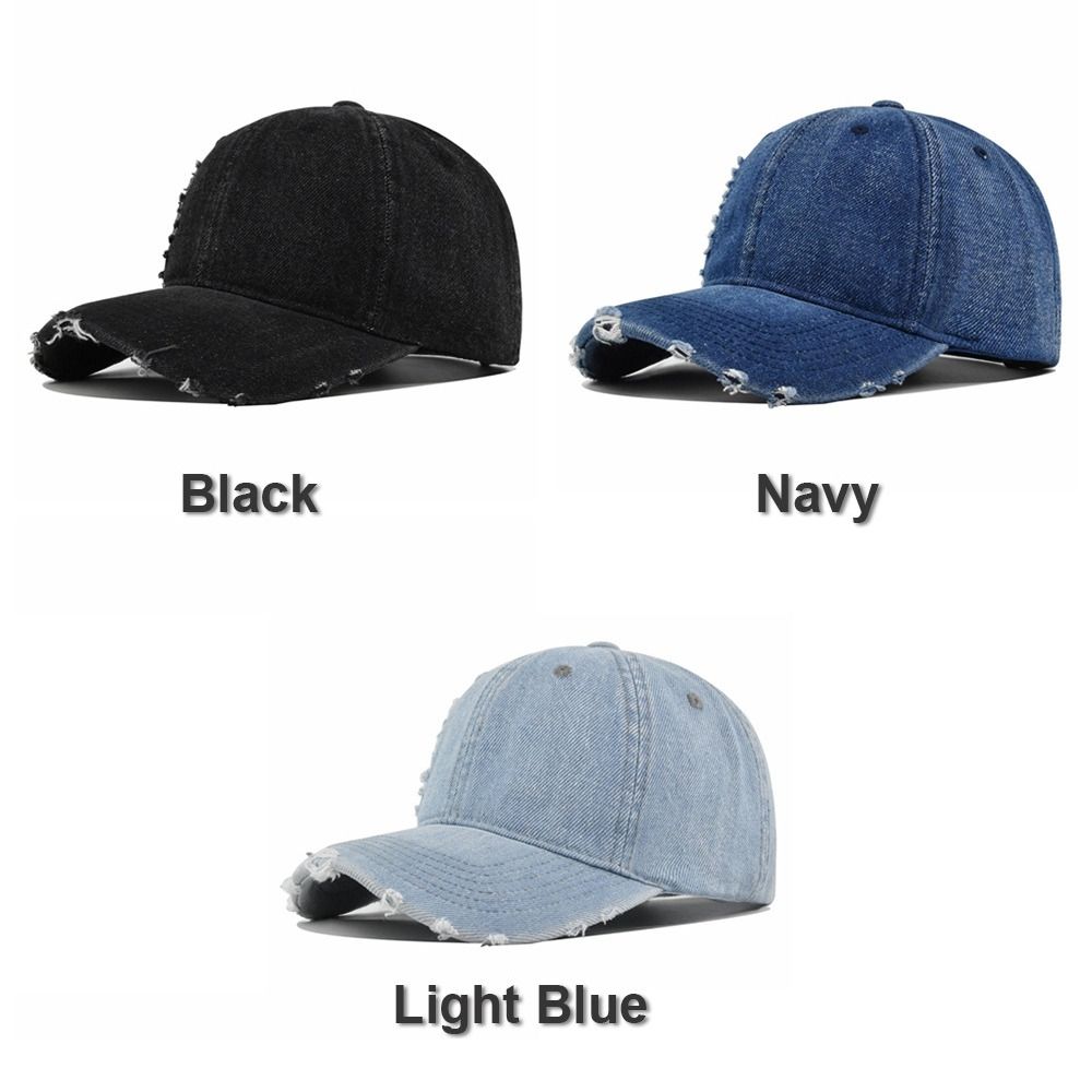 Ripped Brim Denim Baseball Cap Hole Visor Distressed Peaked Cap Casual Adjustable Cowboy Baseball Hats For Man Women Unisex