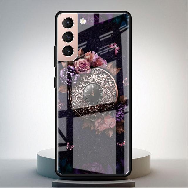 Husă din sticlă securizată pentru Samsung Galaxy S22 S21 Ultra S20 Fe S10 S9 S8 S22 S21 Plus Note 20 10 Funda pentru telefon Rose Fluture Floare