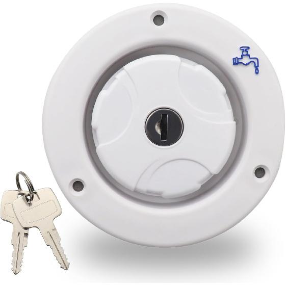 

RV Fresh Water Inlet Lockable Plastic Gravity Inlet Filler Cap with Spring and Seal Ring Design Fill Hatch Replacement Kit Includes 2 Keys for RV белый
