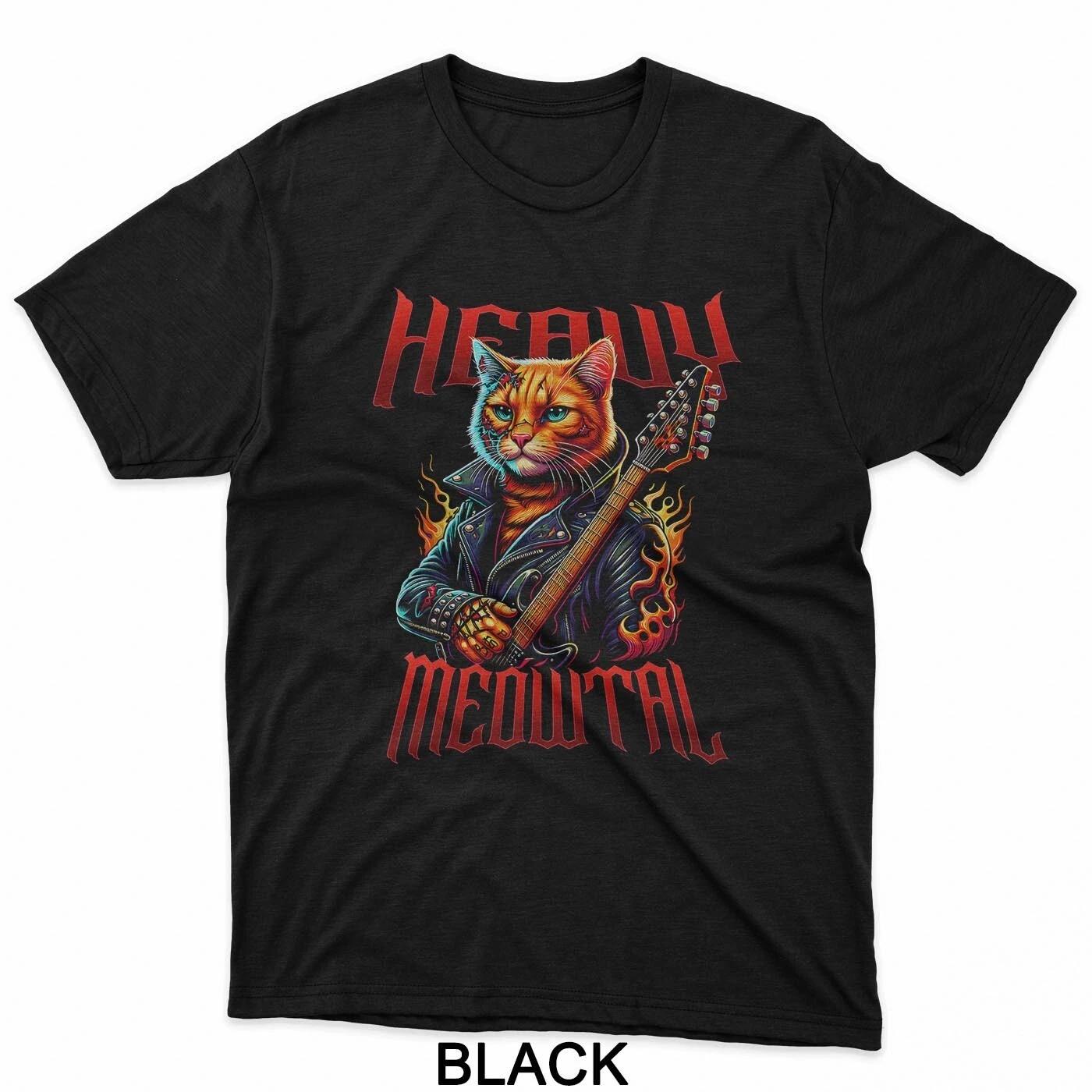 Rock Heavy Metal Cat and Rock and Roll Guitar Metal Music T-Shirt S