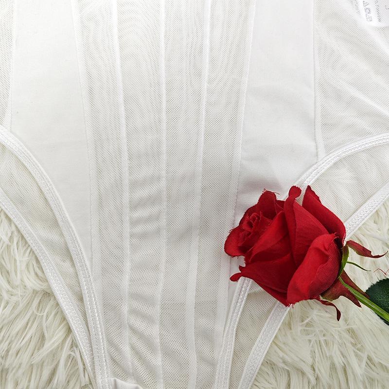 Sexy V-Ausschnitt Rückenfrei Mesh Patchwork Sommer Figurformendes Einteiliges Oberteil für Damen