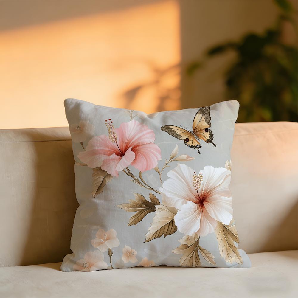 Fashion Hibiscus Cushion Cover Cozy Velvet Throw PillowSoft Warm Cushion For Sofa Bed