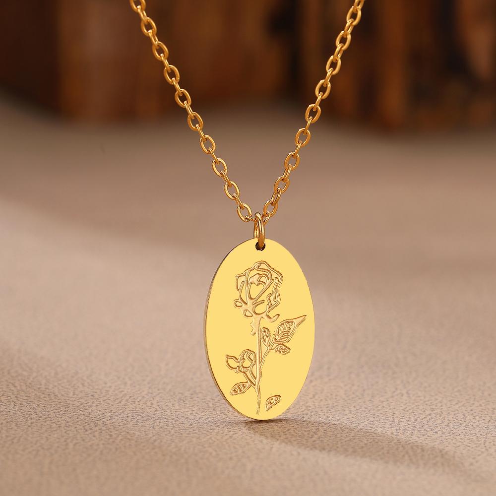 

Ожерелья из нержавеющей стали Изысканное колье-цепочка с подвеской в виде цветка-эллипса Модное ожерелье для женщин Циркон Подарок для друга на день рождения