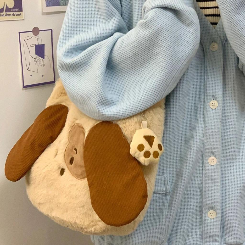 Cute puppy bag autumn and winter plush large capacity schoolgirl shoulder bag underarm bag commuter bag