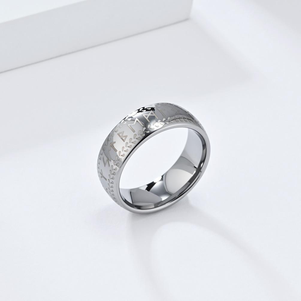 Retro and Minimalist Viking Letter Tungsten Steel Ring Nordic Pirate Rune Text Fashionable and Personalized