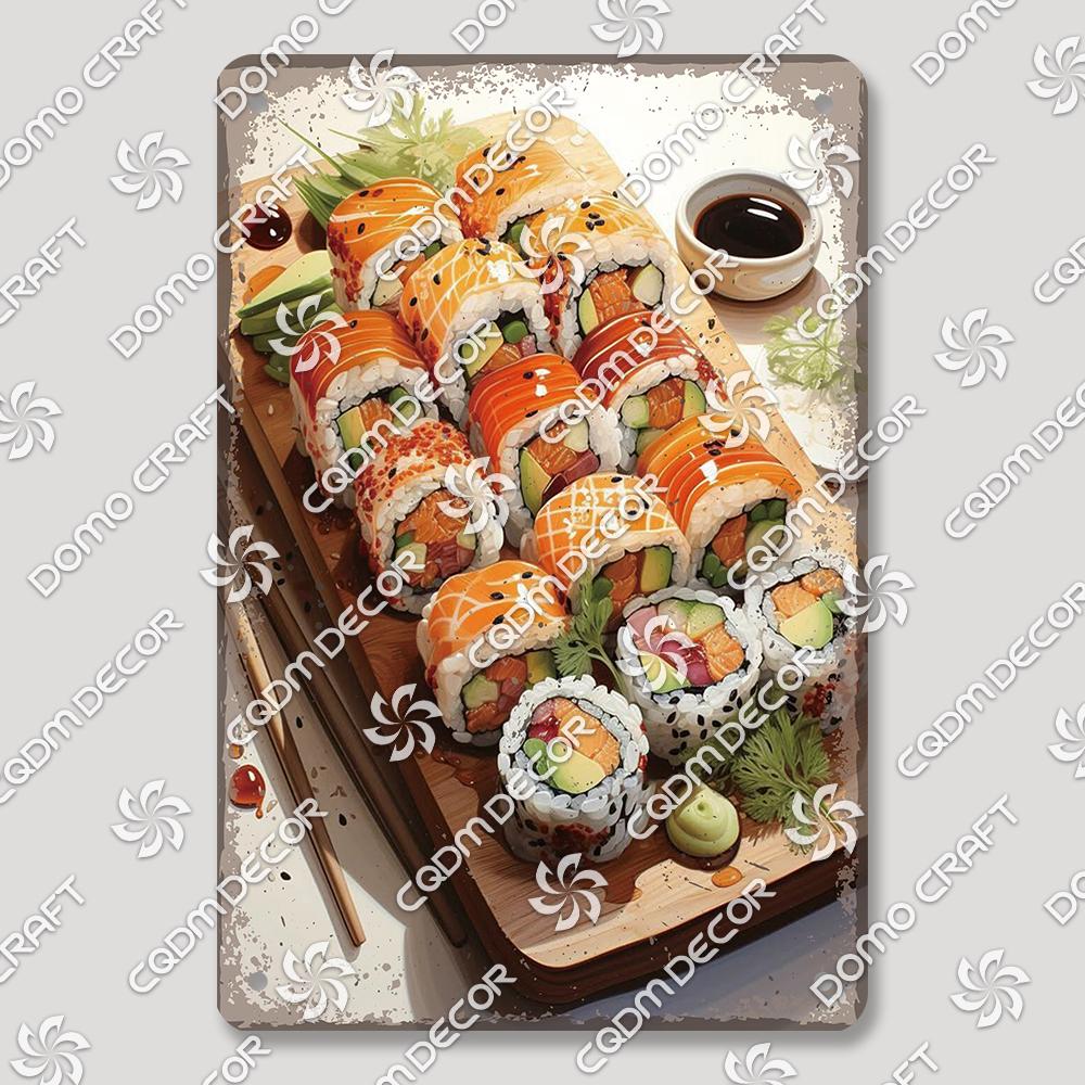 Japanese Drinks Foods Tin Signs, Sweet Shrimp Vintage Poster, Retro Noodles Sushi Metal Plaque, Izakaya Pub Kitchen Wall Decor