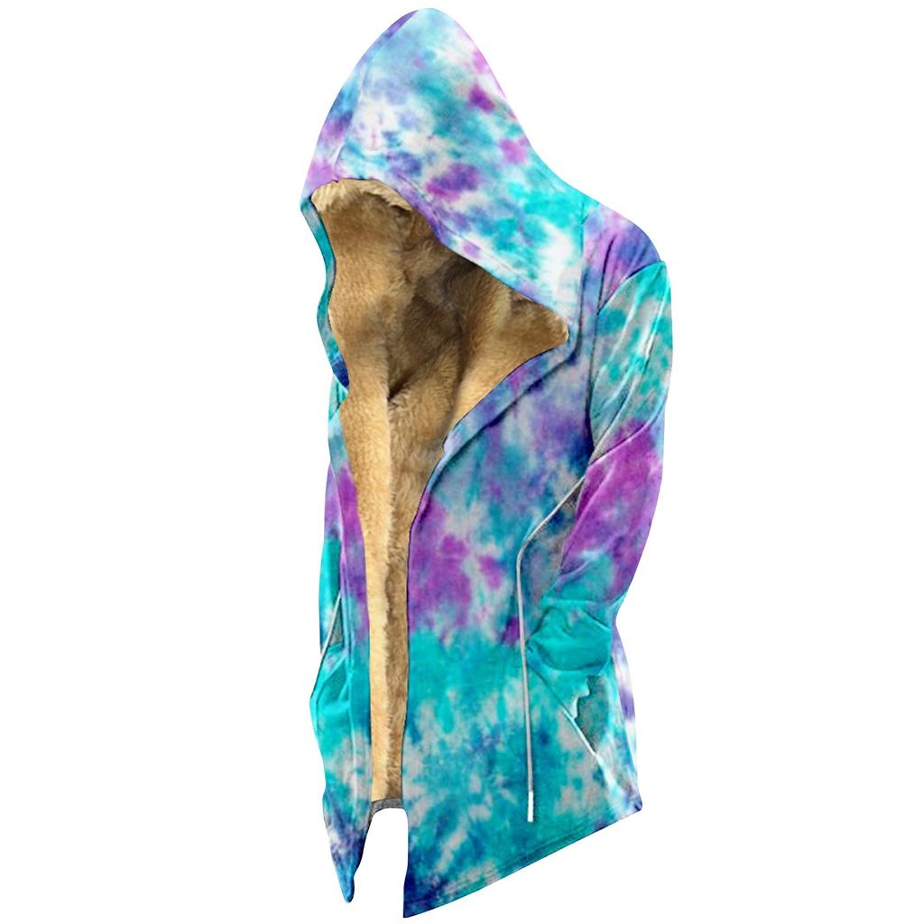 Men's Color Printed Velvet Thickened Long Jacket Men's Casual Large Size Zipper Jacket